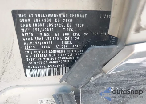 2013 Volkswagen Tiguan Sel from USA, damaged, VIN WVGAV3AX1DW570459